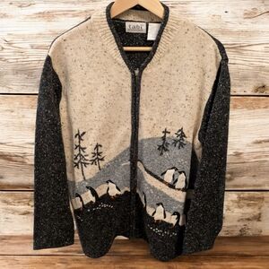 Two-Tone Penguin Zip Cardigan - Cream and Black